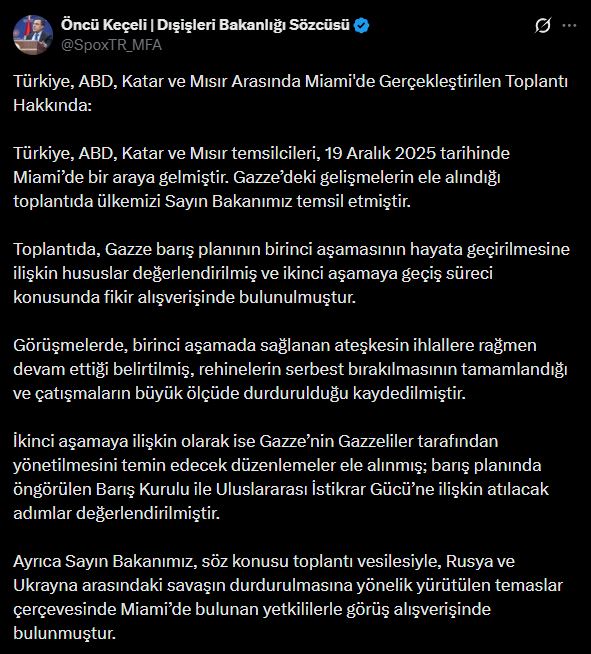 Gazze barış planı Miami'de masaya yatırıldı